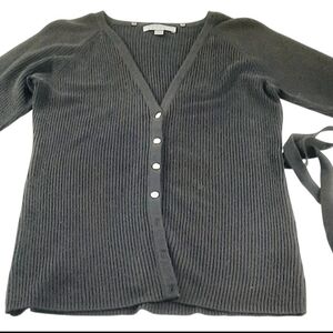Carolyn Taylor Sweater Womens Small Black Cardigan Button Up Belted Casual Cozy